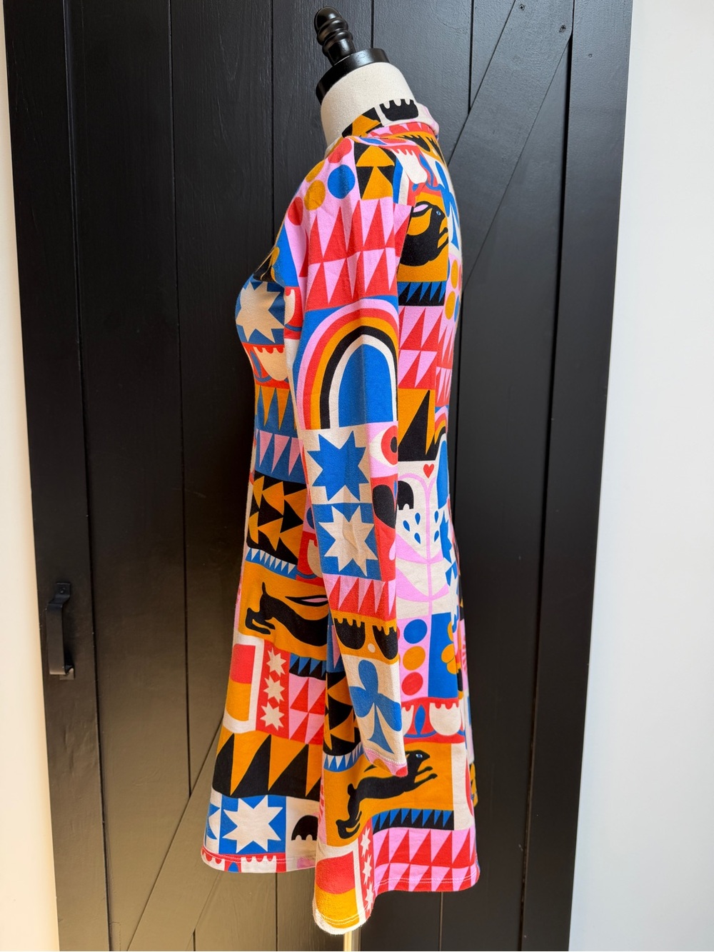 Nooworks Long Sleeve A-Line Tanya Dress Medium Lisa Congdon Rabbit Luck Like New - Picture 3 of 12